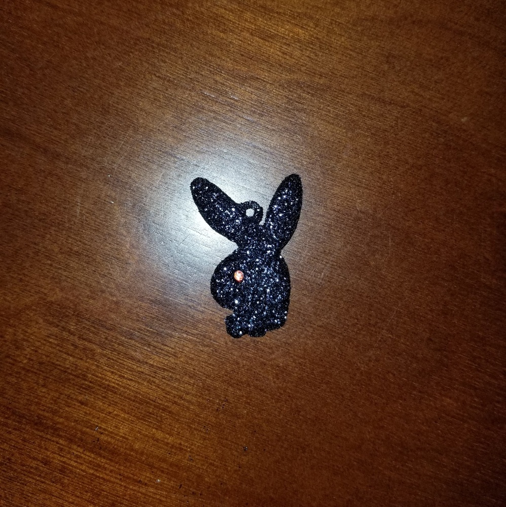 Black Onyx glitter playboy bunny charm pendant